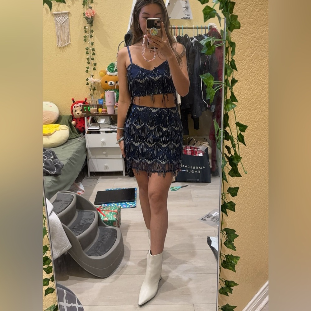 Cider Navy Blue Beaded Two-Piece Set - Picture 3 of 3